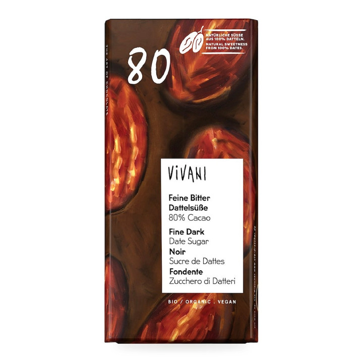 Tabliczka Kakaowa Słodzona Daktylami Wegańska BIO 80 g - Vivani