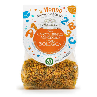 Makaron Kukurydziany Trójkolorowy Literki i Cyferki Dla Dzieci Bezglutenowy BIO 250 g - Pasta Natura