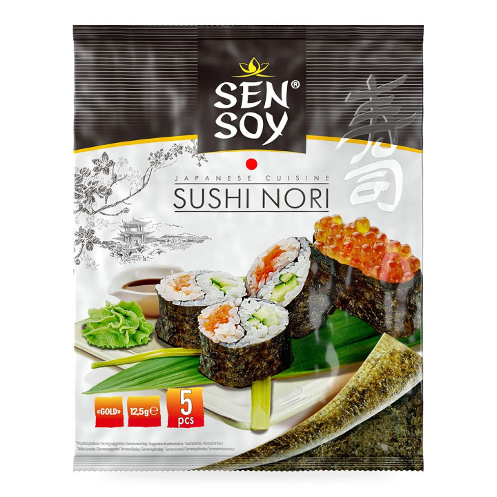 Algi Nori Prażone do Sushi Bezglutenowe 5 szt. 12,5 g - Sen Soy