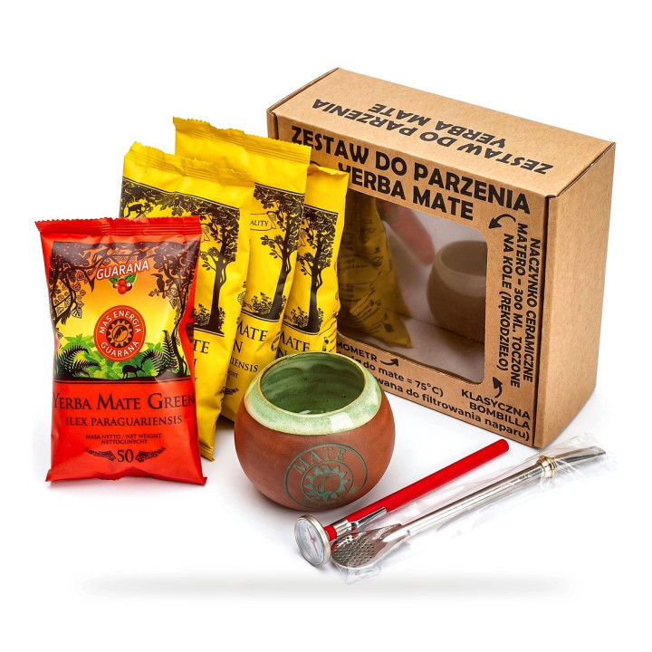 Zestaw Yerba Mate 4 Smaki Wegański 4x50 g z Matero, Bombillą i Termometrem - Yerba Mate Green