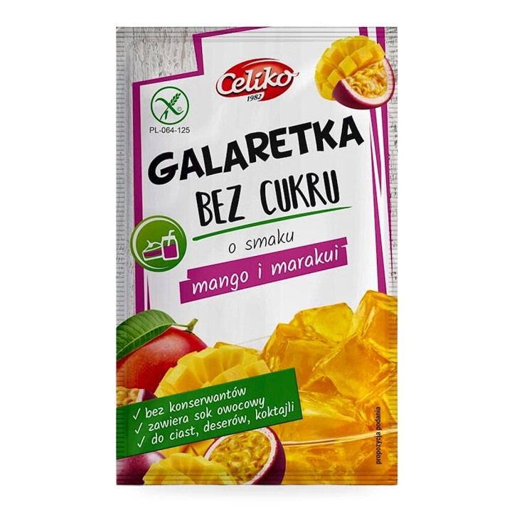 Galaretka bez Cukru o Smaku Mango-Marakuja Bezglutenowa 14 g - Celiko