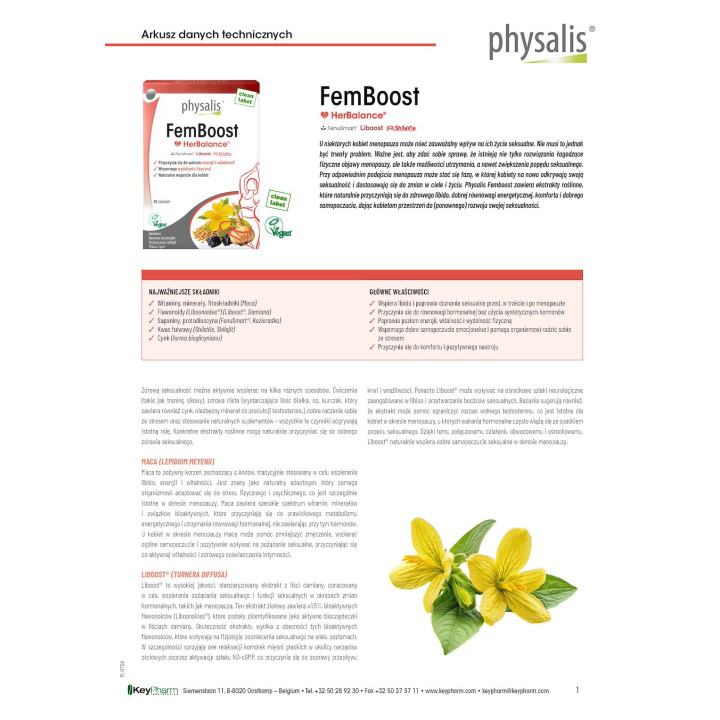 Tabletki na Energię dla Kobiet FemBoost Wegańskie 30 szt. - Physalis