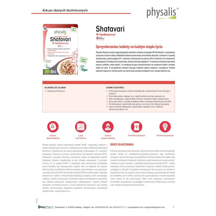 Shatavari BIO Suplement Diety 30 Kapsułek - Physalis - Ekochatka
