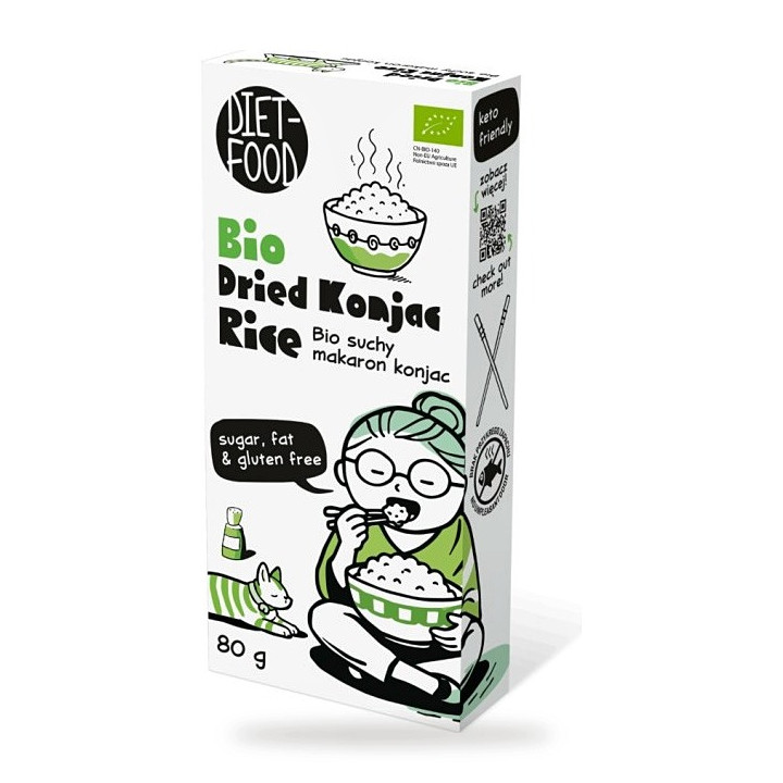 Makaron Konjac Suchy w Kształcie Ryżu Bezglutenowy BIO 80 g - Diet-food