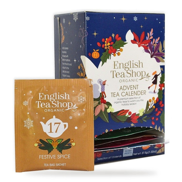Kalendarz Adwentowy Herbaciany Niebieski 13 Smaków BIO 37,5 g - English Tea Shop Organic