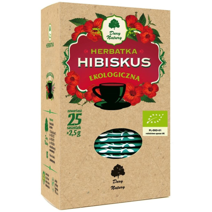 Herbatka Hibiskus BIO (25x2,5g) 62,5g | DARY NATURY - herbatki - Ekochatka