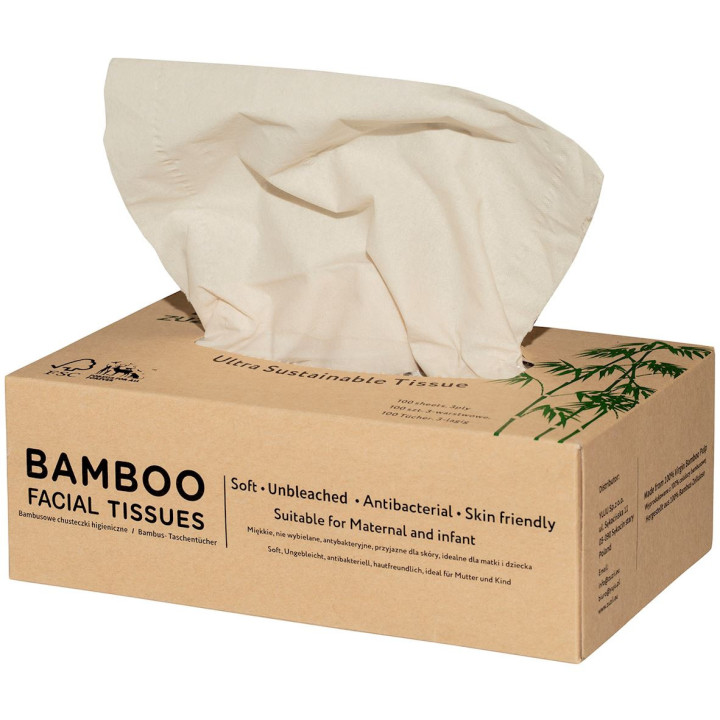 Chusteczki Bambusowe 3 Warstwowe 100szt. (Karton) | ZUZII - Ekochatka