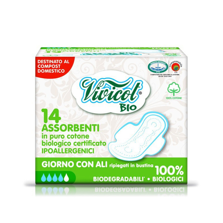 Podpaski Higieniczne ze Skrzydełkami na Dzień ECO 14szt. | VIVICOT - Ekochatka