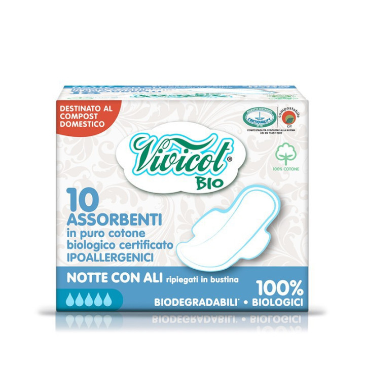 Podpaski Higieniczne ze Skrzydełkami na Noc ECO 10szt. | VIVICOT - Ekochatka