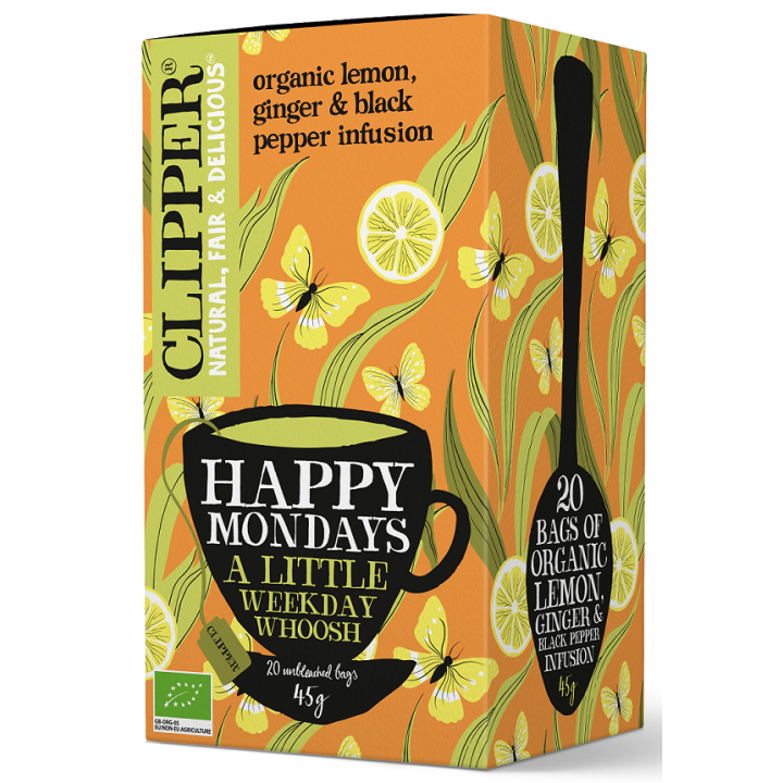 Herbatka Cytrynowa z Imbirem i Czarnym Pieprzem (Happy Mondays) BIO (2 | CLIPPER - Ekochatka